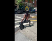 Collab WINY - Shirtless Man black shorts Twerks on Sidewalk then Crosses Street