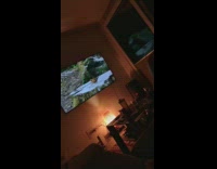 Cat jump towards TV fall on lampshade