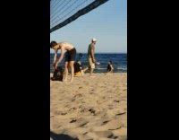 Woman black transparent dress kneel on beach