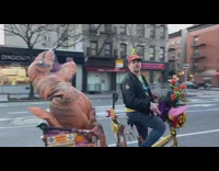 Guy pulls rickshaw t rex dont shelter 