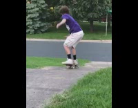 Purple shirt guy skateboard long flat steps 