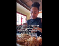 Collab Clips MPUGC2 - Woman eating carbs after learning about cholesterol 