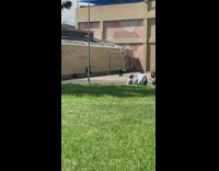 Guy grey shirt hang basketball hoop grass