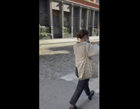 Girl pink leggings dance on street pillars