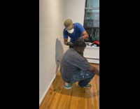 Man gets a haircut during empty apartment tour 