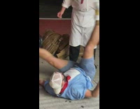 Blue shirt guy splits WAP dance sidewalk 