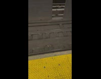 Two rats fighting over a pretzel on subway train tracks 
