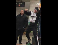 Guy dances and front flips to "Bring me to life" song in subway station 