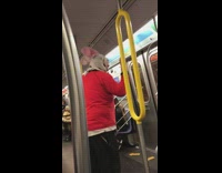 Jolly Cat wears a Mr. Incredibles shirt and asks subway passenger if they have a birthday #BluePointWhatTheL