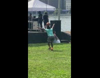 Guy dance balance basketball on head bay