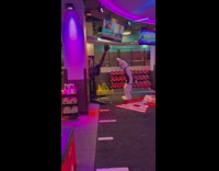 Person in bunny costume at gym working out