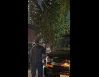 Two men fist fight on the road