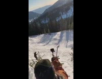 Guy jumps off mountain skis crowd gopro  