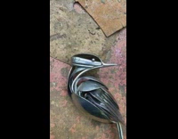 Metal bird made out of cutlery inside the workshop
