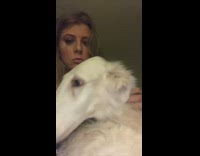 girl cries dog horse