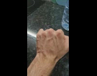 Man make vein behind his hand move 