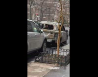Burned car is parked on the street pt 1
