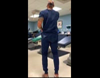 Man in dentist uniform dances in clinic