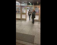 Collab Subway Creatures - Man carries a ladder into train station