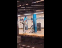 Bald man sing dance about parasites at subway