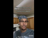 Guy lip syncs to song with caption 