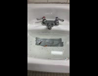 Goldfish in white sink hole covered by tape 