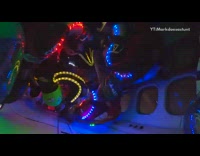 Group skydive night with fire on foot