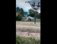 Collab ClipsIG - Girls hold on to the spinning swing