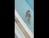 Two girls tiktok dance pool water umbrella