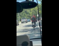 Man rides citi bike down the highway