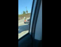 Two guys driving couch on freeway