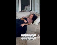 Man sleeps at couch during Thanksgiving dinner