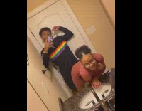 Flip switch black shirt rainbow bathroom 