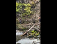 Women hiker waterfalls cliff photo shoot tree