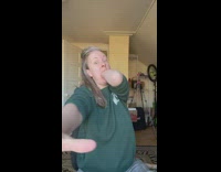 Woman pretend to eat left hand funny