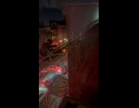 Firefighter climb ladder respond to building night