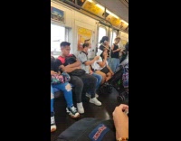 Collab Subway Creatures - Old man fanning a stranger on train