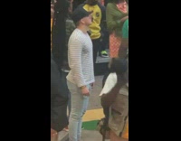 Man stripe shirt yellow yeezy shoes