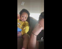 Little baby boy is tired of his mom