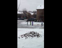 Three women in dress tiktok outside snow