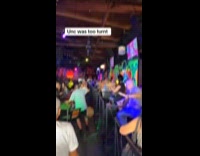 Guy dance at railings falls on floor