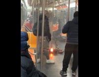 Electric scooter on fire inside the subway