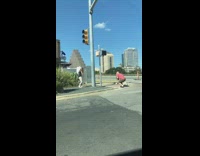 Woman black one piece stretch legs street