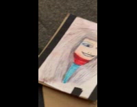 Ugly face portrait drawings on subway platform