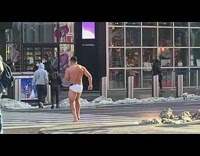 Buff guy glasses white underwear pedestrian street