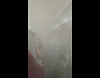 Thick smoke inside the airplane with passengers