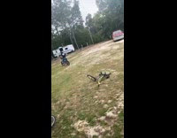 Guy riding dirt bike crashes into RV