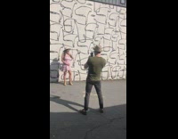 Pink dress pregnant girl black white mural 