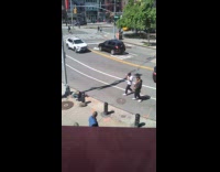 Two guys rap video shoot on road