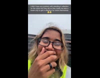 Woman laughing at friends for standing in attention 